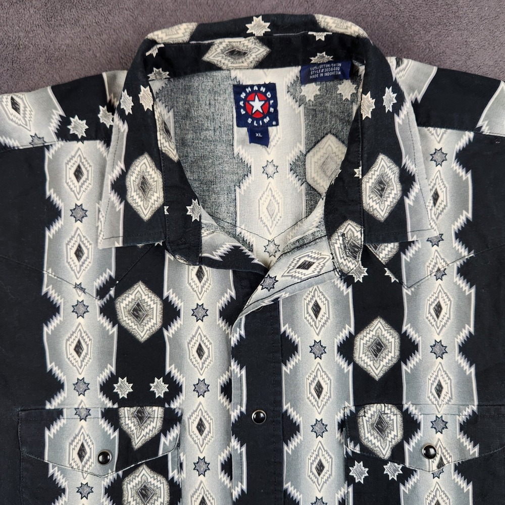 Panhandle Slim Western Snap Shirt Mens XL Black Aztec Print Long Sleeve USA Made
